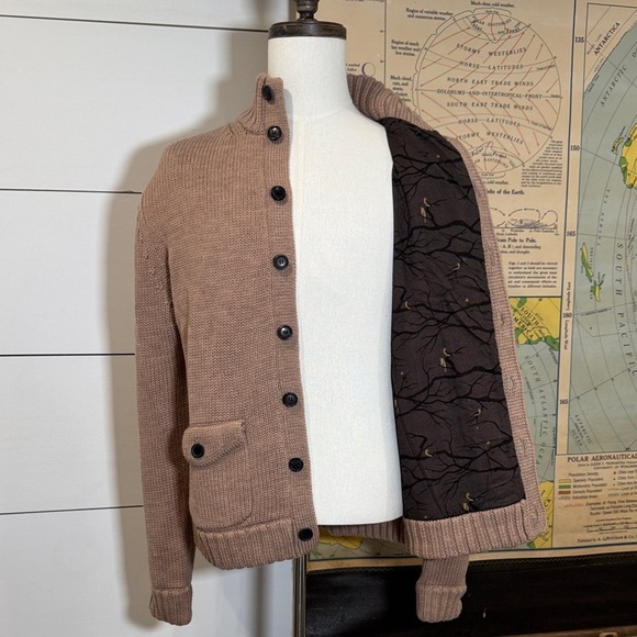 Men’s Billy Reid 100% Merino Wool Brown Button-Up Cardigan, L. - Picture 2 of 2